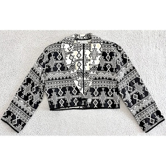Vintage Aztec Crop Jacket Southwestern Tapestry Metal Button Western Ranch - Picture 1 of 14